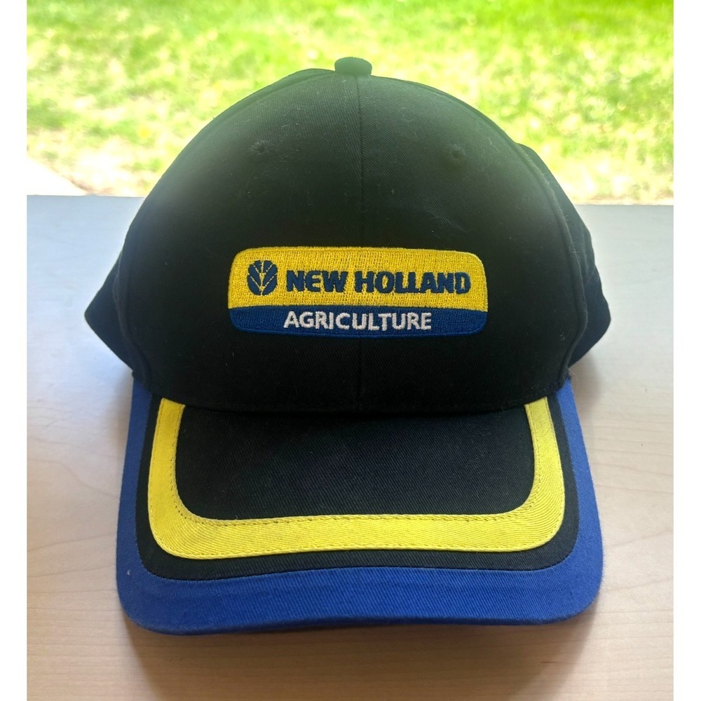 VTG HTF Holland Agriculture Snapback Hat Black Blue Yellow Farm Trucker Cap OSFA